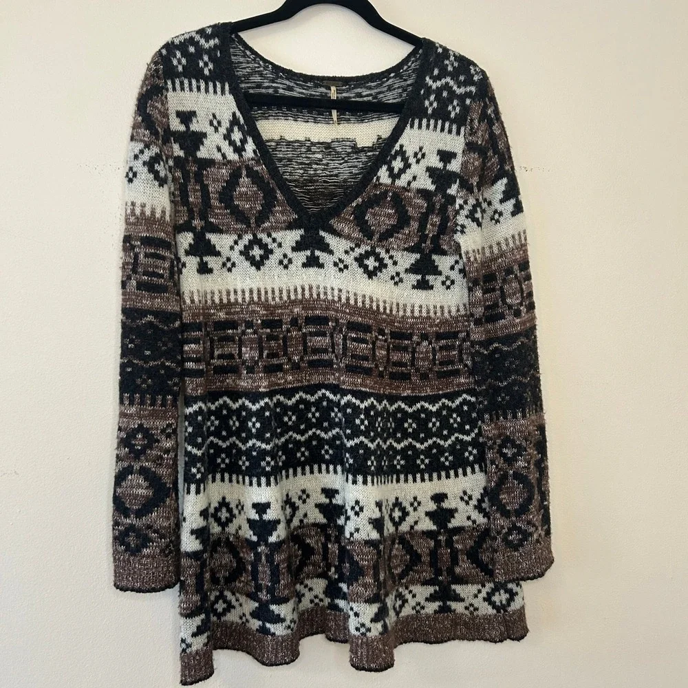 Free People Southwestern Boho Aztec‎ Knit Tunic Sweater Dress XS
